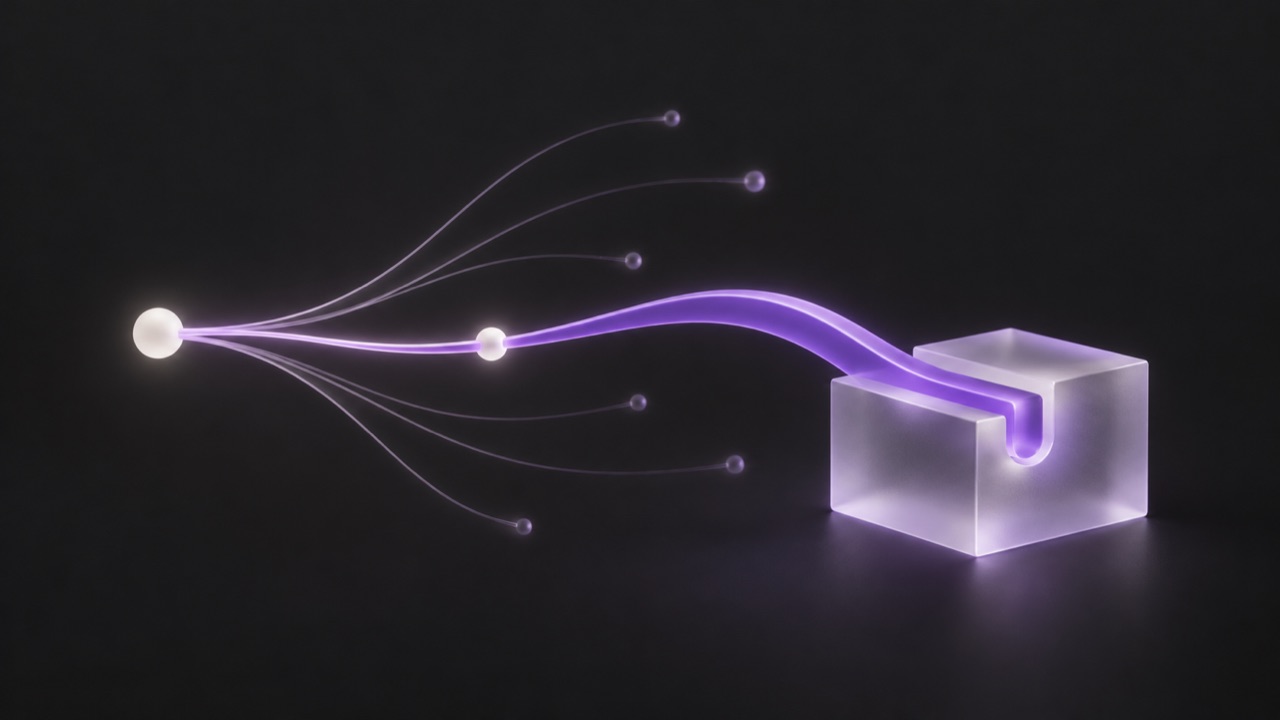 Conceptual editorial illustration of one strong signal being selected from several possible learning paths.