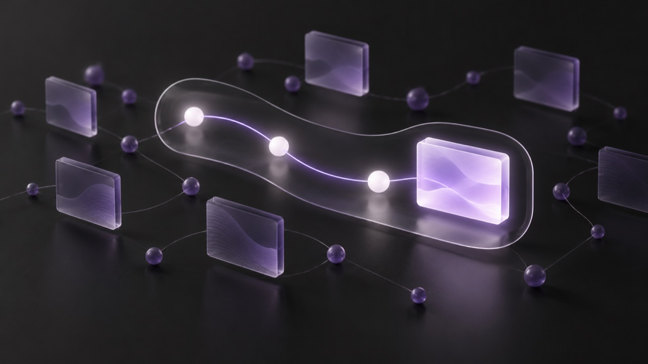 Conceptual editorial illustration of a trusted memory moving through a network of connected records.